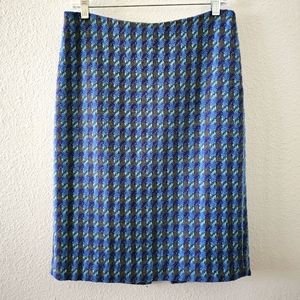 Talbots houndstooth pencil skirt size 4 blue gray wool blend lined classic